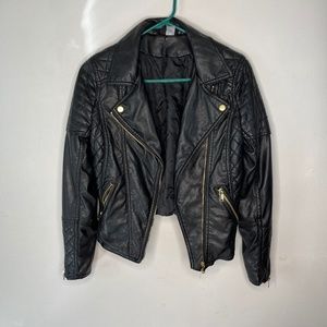 Woman's Divided H&M Black Faux Leather Biker Style Jacket Size 8